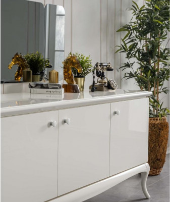 Eetgroep Eethoek Eetkamer Eettafel Hout Wit Set 7-delig Dressoir