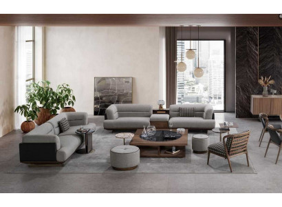 Luxe woonkamerset met bank en fauteuil in modern design, bankstel 6-delig.
