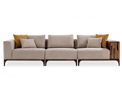 Luxe woonkamerbank met modern design van hout en textiel, driezits