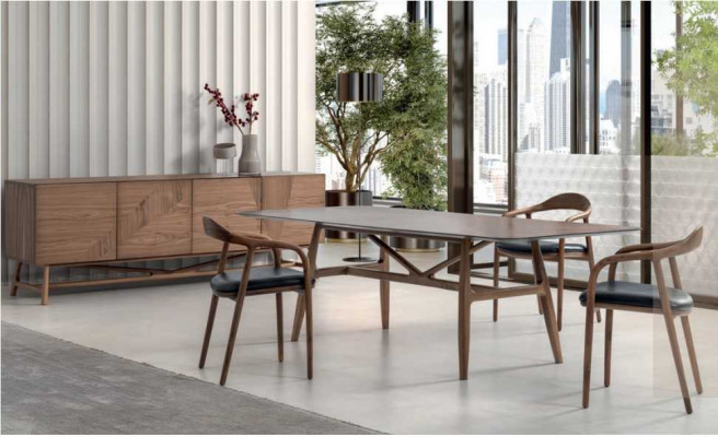 Modern 6-delige eetkamerset tafel 4x stoelen met dressoir eetkamergroep