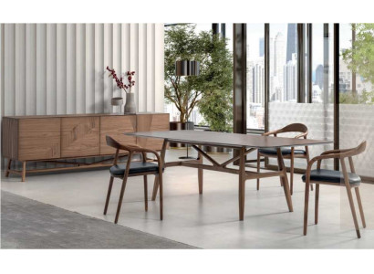 Modern 6-delige eetkamerset tafel 4x stoelen met dressoir eetkamergroep