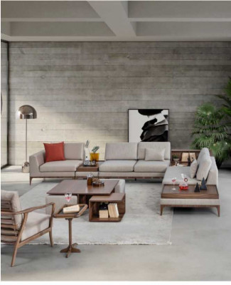 Woonkamer hoekbank L-vorm houten hoekbank bank banken luxe meubels