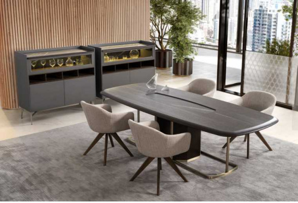Houten luxe eetkamer set moderne eettafel 4x stoelen met dressoir meubels