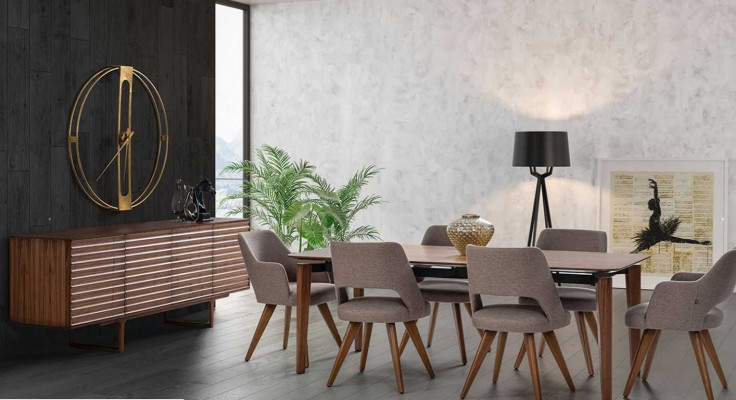 Eetkamer Modern Set Buffet 6x Stoel met Eettafel Luxe Ontwerpen Set