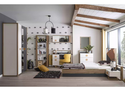 Kinderslaapkamer meubelset Kinderbed Kinderkamer Bed Hout Grijs Set 9-delig