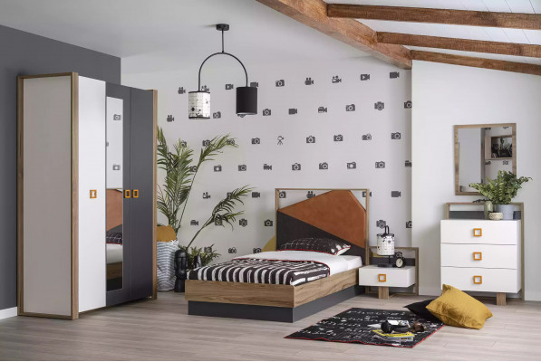 Garnituur Bed Slaapkamer Kinderkamer Set Meubels Grijs 5 dlg Hout Nieuw