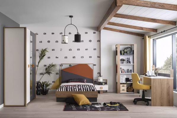 Bed frame children's room set bed set desk gray 5-piece wood