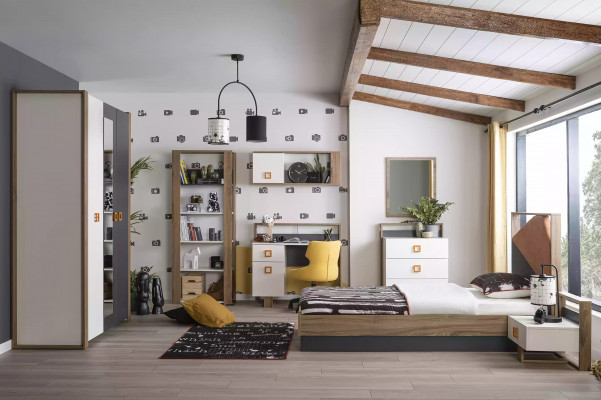 Bed frame children's room set bed set desk gray 5-piece wood