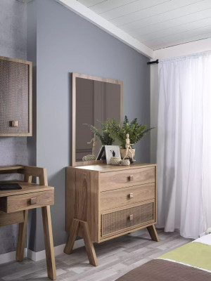 Complete commode met spiegel hout bruin 2-delig kinderkamerkast