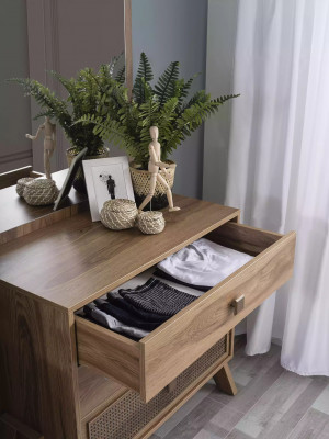 Complete commode met spiegel hout bruin 2-delig kinderkamerkast