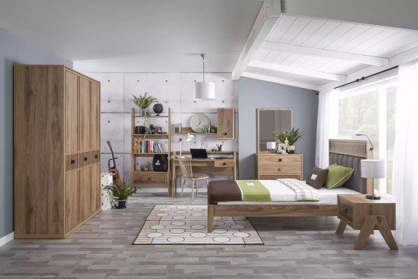 Compleet kinderbed kindermeubels kinderkamer bed hout bruin set 8-delig