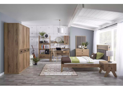 Compleet kinderbed kindermeubels kinderkamer bed hout bruin set 8-delig