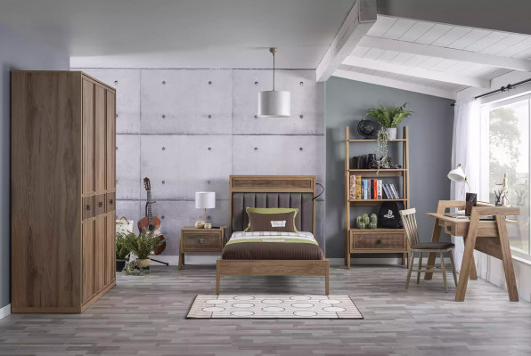 Houten bed Complete slaapkamermeubels Jeugdbed Bed Bruin Set 5-delig