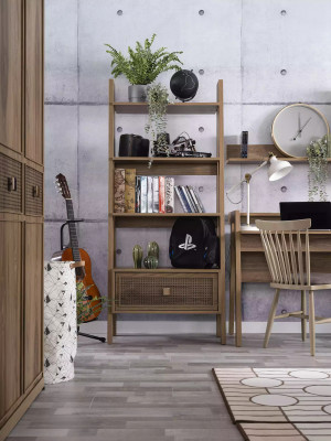 Jongerenbed Slaapkamermeubilair Houten bed Compleet bed Bruin Set 5-delig