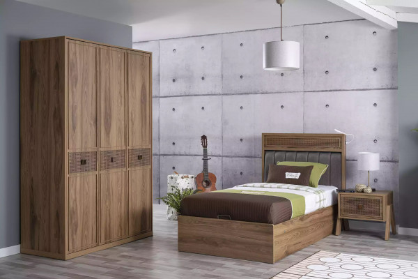 Bed houten bed met bedlade set jeugdbed hout bruin Set 3-delig