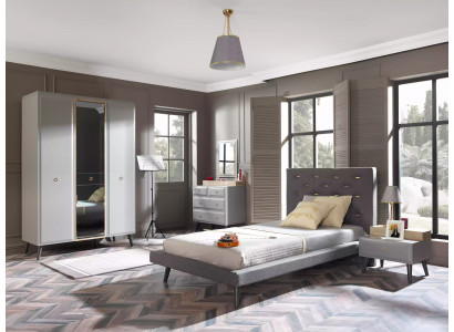 Kindermeubels Bed Compleet tienerbed Kinderkamer Hout Grijs Set 4-delig
