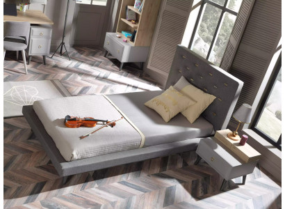 Kinderkamerset, kinderbed, nachtkastje, bed, hout, grijs, 100 cm, 2-delig.