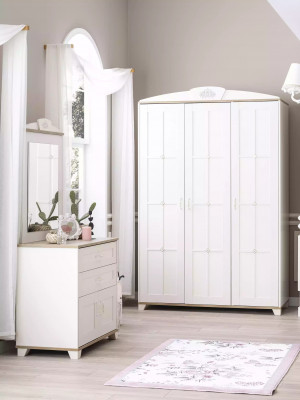 Garnituur Slaapkamer Kledingkast Set 3-delig Ladenkast Hout Wit