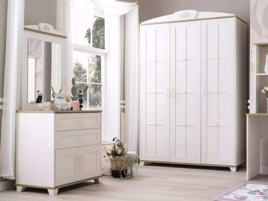 Garnituur Slaapkamer Kledingkast Set 3-delig Ladenkast Hout Wit