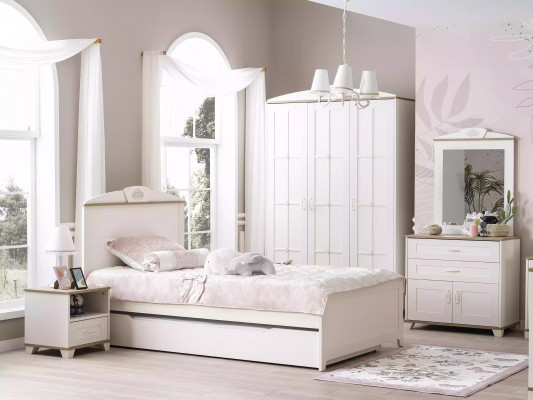 Functioneel bed Uitschuifbaar kinderbed Bed Wit Set 5-delig Houten bed