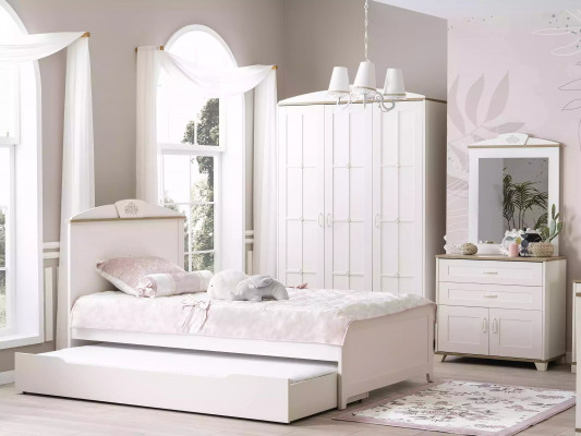 Kinderbed functioneel bed houten bed uitschuifbaar bed Wit Set 5-delig Nieuw