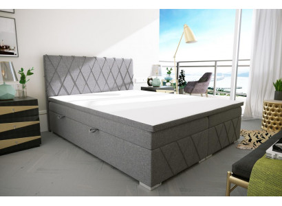 Dubbel Luxe Grijs Boxspringbed Ontwerp Bed Gestoffeerd Slaapkamer Textiel