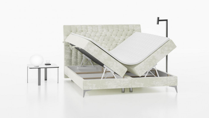 Chesterfield bed stoffering design luxe tweepersoonsbed slaapkamer boxspringbed