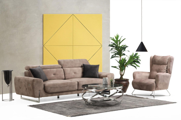 Set van 2 stuks woonkamerbankstel Driepersoonsbank Moderne bank Textielen fauteuil