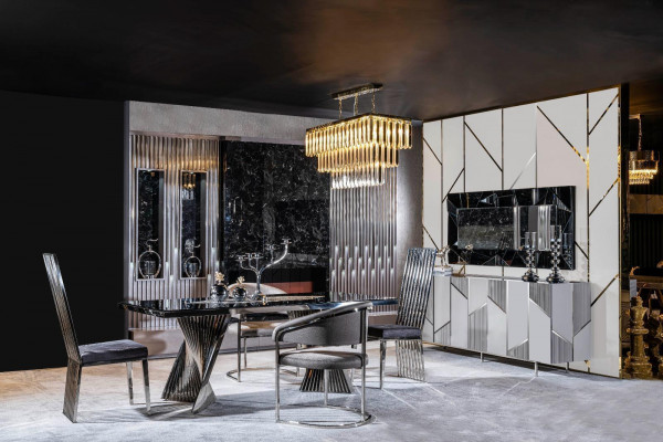 Eetkamer set Eettafel 4x stoelen en dressoir met spiegel Meubels Nieuw
