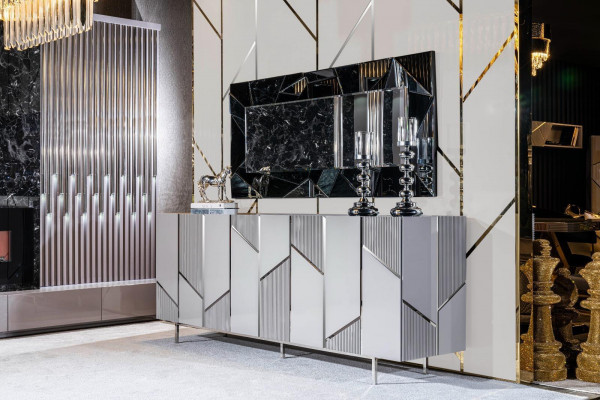 Woonkamer set dressoir spiegel meubel groep 2-delig commode grijs