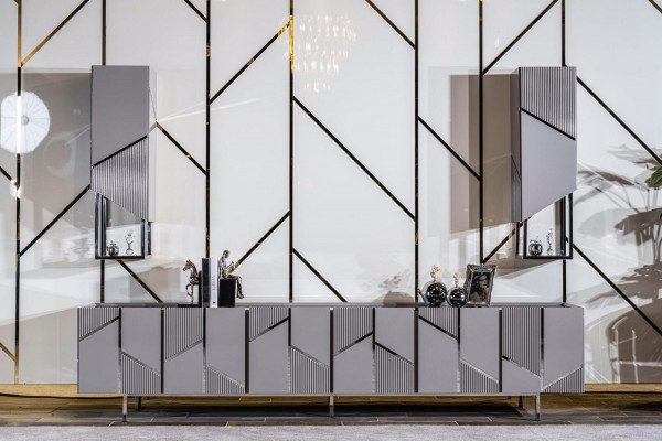 Stel tv-standaard fauteuil salontafel bijzettafel woonkamer 4-delig grijs nieuw