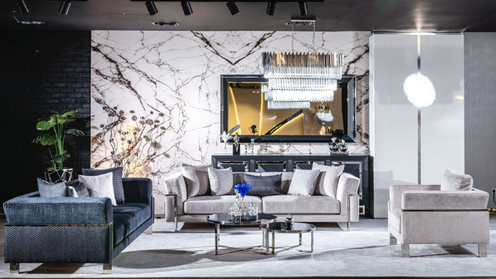 Sofa set 3+3+1 dressoir spiegel salontafel zitbank set design