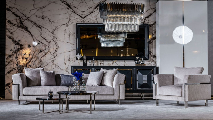 Sofa set 3+3+1 dressoir spiegel salontafel zitbank set design