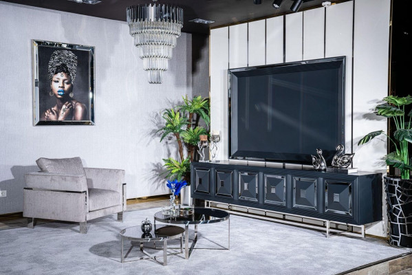 Zet TV-standaard, fauteuil, salontafel, bijzettafel, woonkamer 5-delig grijs nieuw.