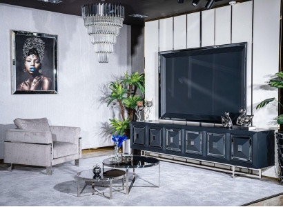 Zet TV-standaard, fauteuil, salontafel, bijzettafel, woonkamer 5-delig grijs nieuw.