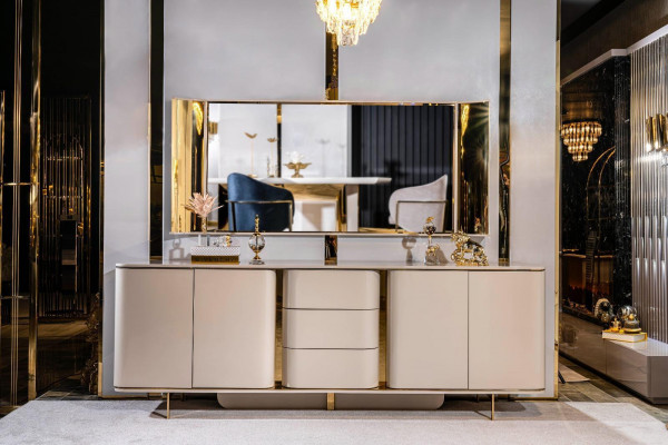Woonkamer dressoir spiegel Materiaal Hout met Metaal Stijl Modern Beige