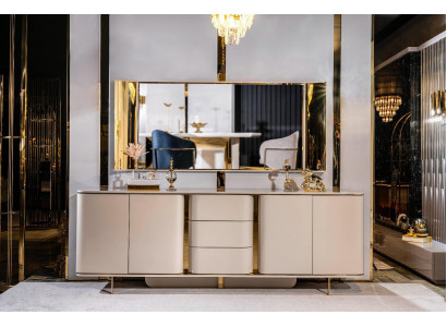 Woonkamer dressoir spiegel Materiaal Hout met Metaal Stijl Modern Beige