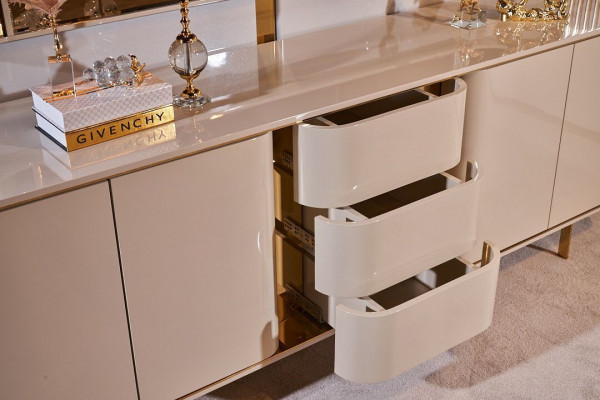 Woonkamer dressoir spiegel Materiaal Hout met Metaal Stijl Modern Beige
