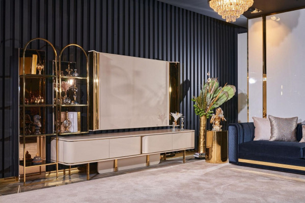 Woonkamer luxe tv-kast rtv meubels kasten hout lowboard nieuw beige