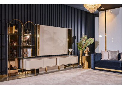 Woonkamer luxe tv-kast rtv meubels kasten hout lowboard nieuw beige