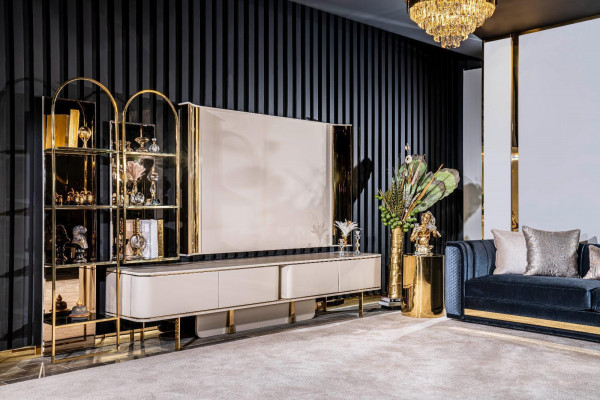 Woonkamer luxe tv-kast rtv meubels kasten hout lowboard nieuw beige