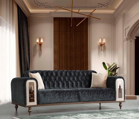 Luxe driezits bank 3-zits stoffen banken ontwerp Beige textiel Zwart