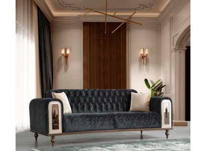 Luxe driezits bank 3-zits stoffen banken ontwerp Beige textiel Zwart
