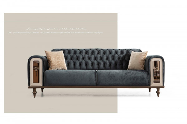 Luxe driezits bank 3-zits stoffen banken ontwerp Beige textiel Zwart