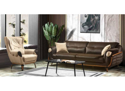 Bank 3-zits fauteuil design gestoffeerde stoel klassiek ontwerp woonkamer