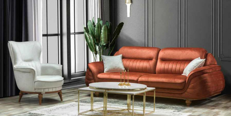 Sofa 3 zits + fauteuil Woonkamerbank Bankstellen Fauteuil Stoffen meubels Luxe