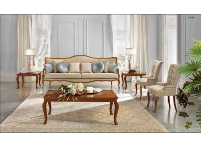 Sofaset 6-delig. Klassiek meubel, bank, fauteuil, bijzettafel, salontafel, hout.