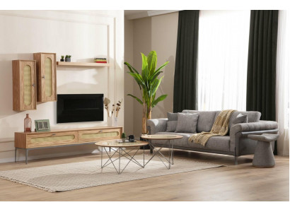 Tv-meubel Laag tv-meubel Bank 3-zitsbank 2 salontafels Tv-wand