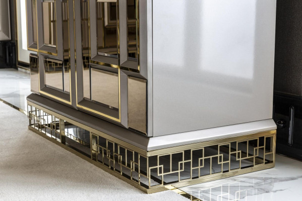 Elegant eetkamer set grijs eettafel 4 stoelen dressoir spiegel 8-delig.
