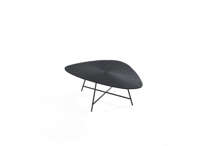 Stijlvolle zwarte salontafel voor de woonkamer met een bewerkte tafelblad.